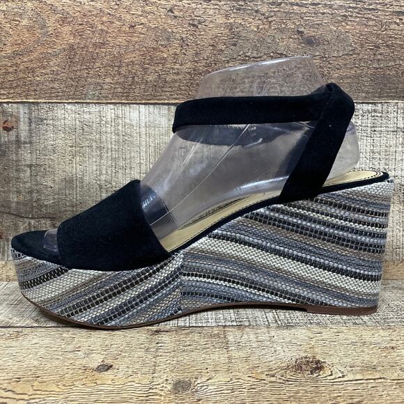 Splendid Felix Platform Wedge Sandals Ankle Wrap Neutral Stripe Black Size 9.5 - Picture 5 of 13